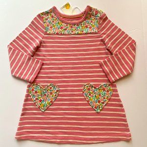 NWT Mini Boden Pink Stripe & Floral Dress 6/7Y